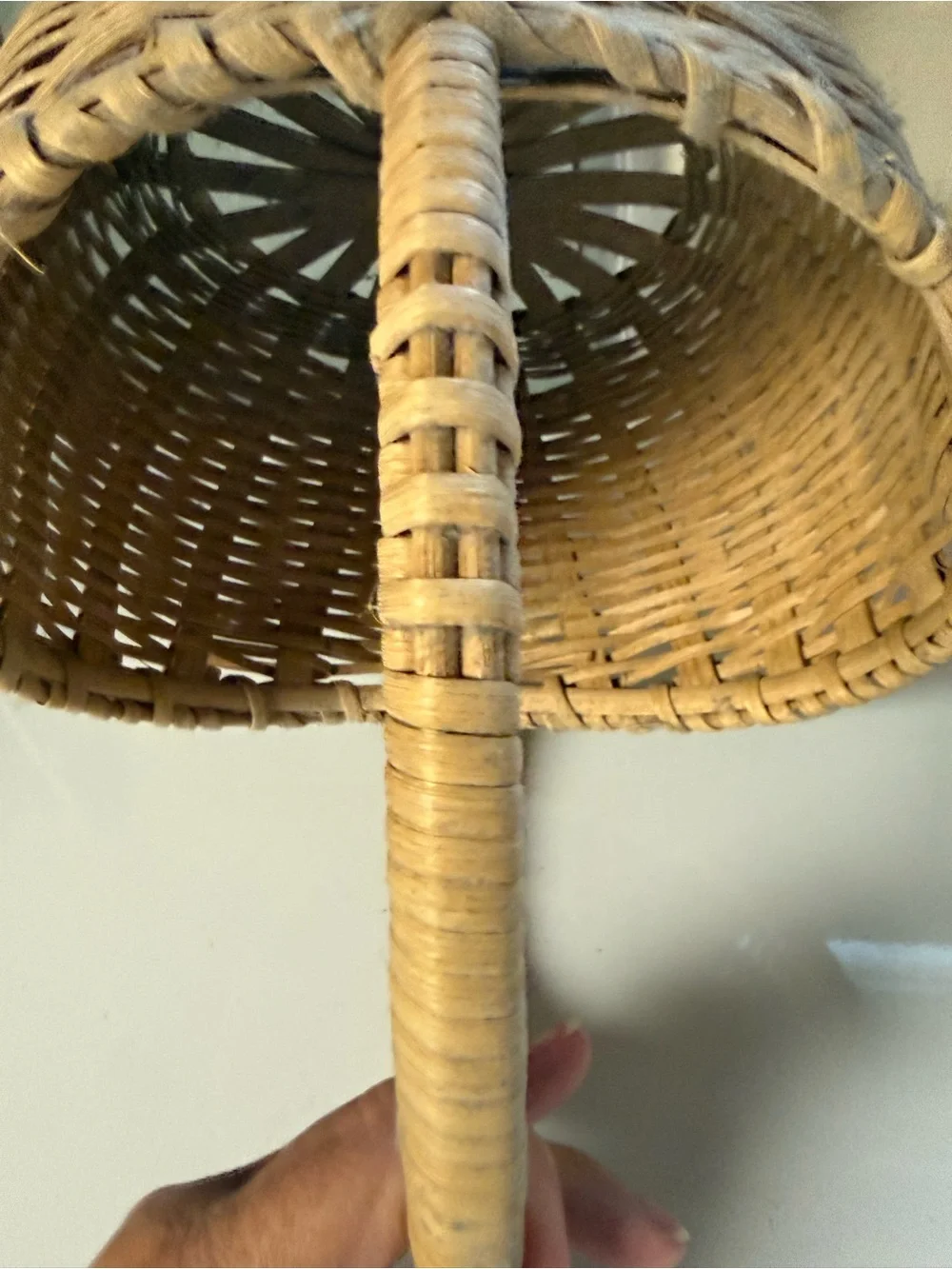 Vintage Hand Crafted Natural Woven Basket in Light Tan with Handle Rustic